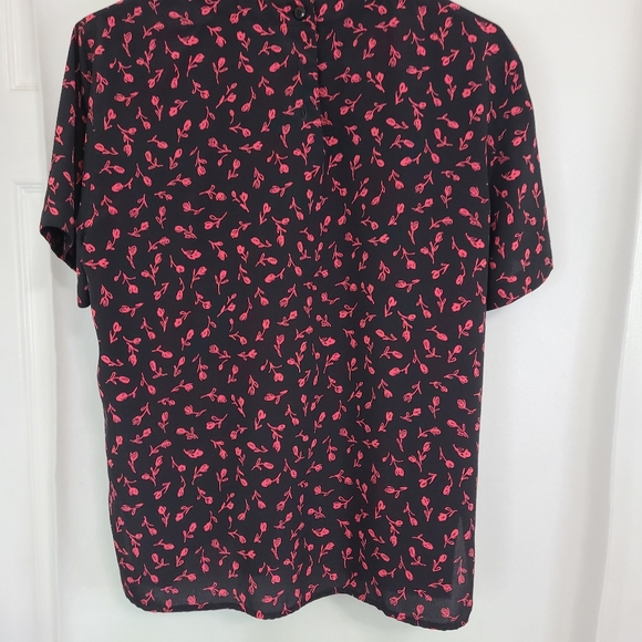 Black Roses Woman's Short Sleeve Blouse, Size: Medium Color: Black - Picture 10 of 11